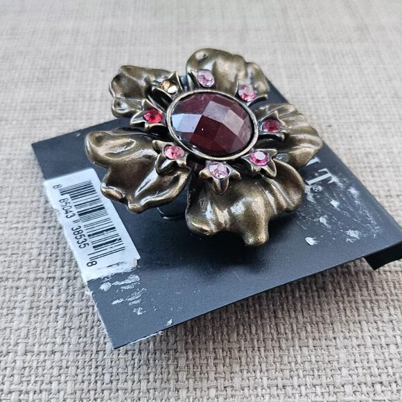 Mixit Women Ring Marroon Faux Stone Bronze Tone Fashion Jewelry Stretchable - Picture 6 of 12